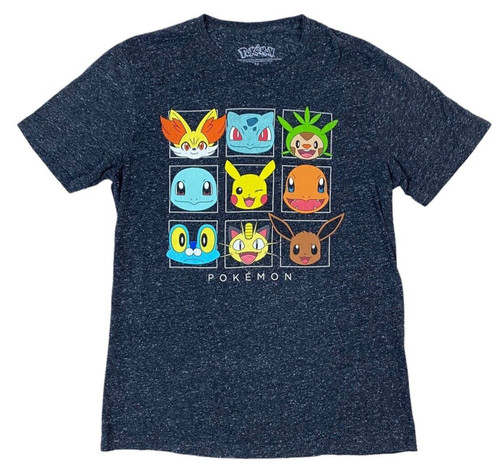 Pokemon Pikachu Eevee Charmander Bulbasaur Squirtle T-Shirt Gray Speckled Sz M