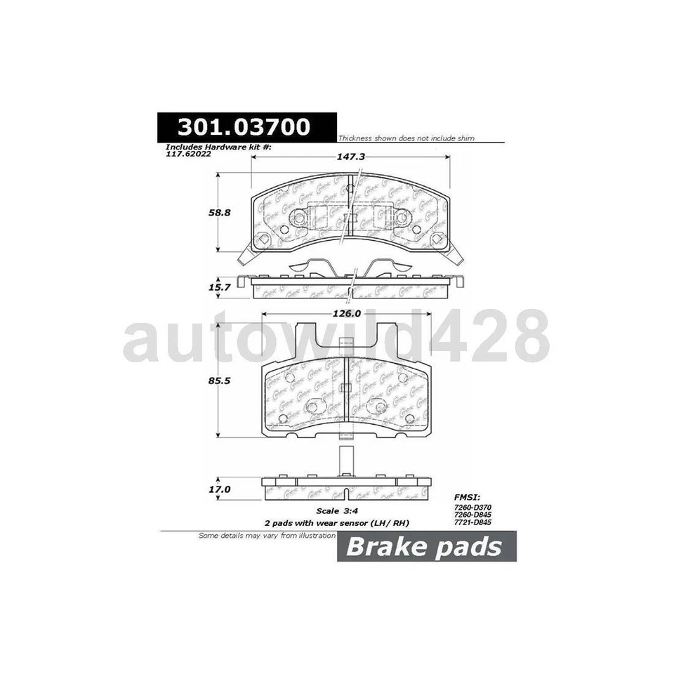 Pastilhas de freio dianteiro e rotores conjunto de 3X compatível com Chevrolet Suburban 2500 6.0L 2000 - Imagem 3 de 4