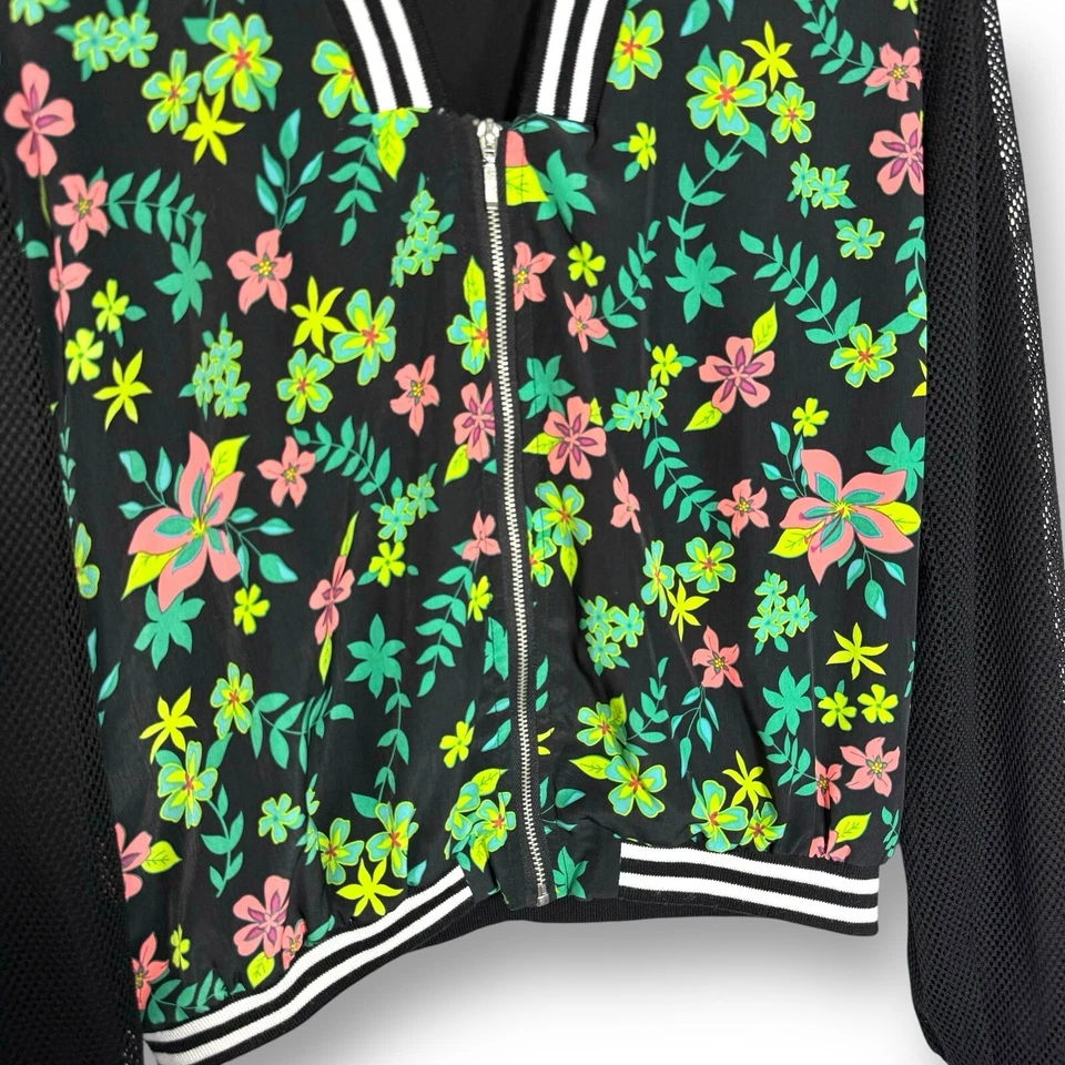 Chaqueta Bongo Grande De Colección Y2K Floral Negra Blanca Bombardero Universitario Nueva Sin Etiquetas Foto 3 de 4