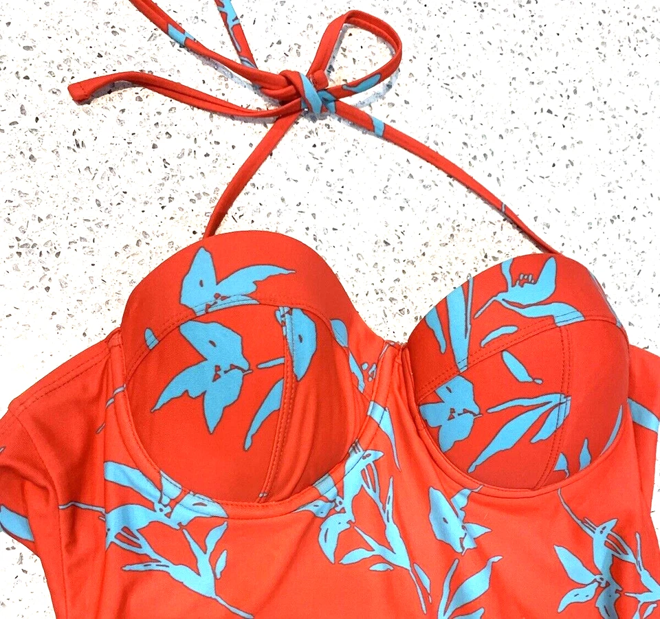 Traje de baño Gap Body talla mediana bandeau rojo tropical halter convertible sin tirantes Foto 2 de 4