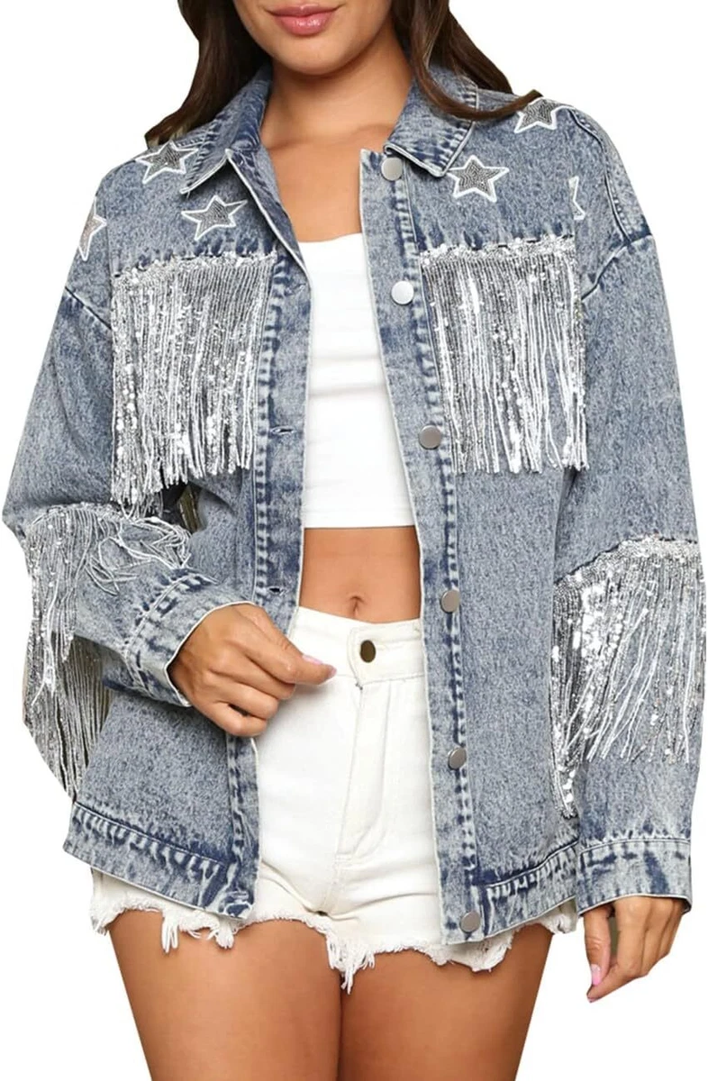 Veste en jean a frange sale