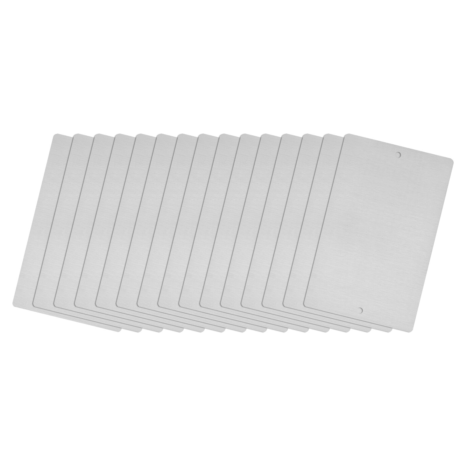 66x45x0.4mm Brushed Stainless Steel Blank Metal Card with Hole Silver Tone 15Pcs