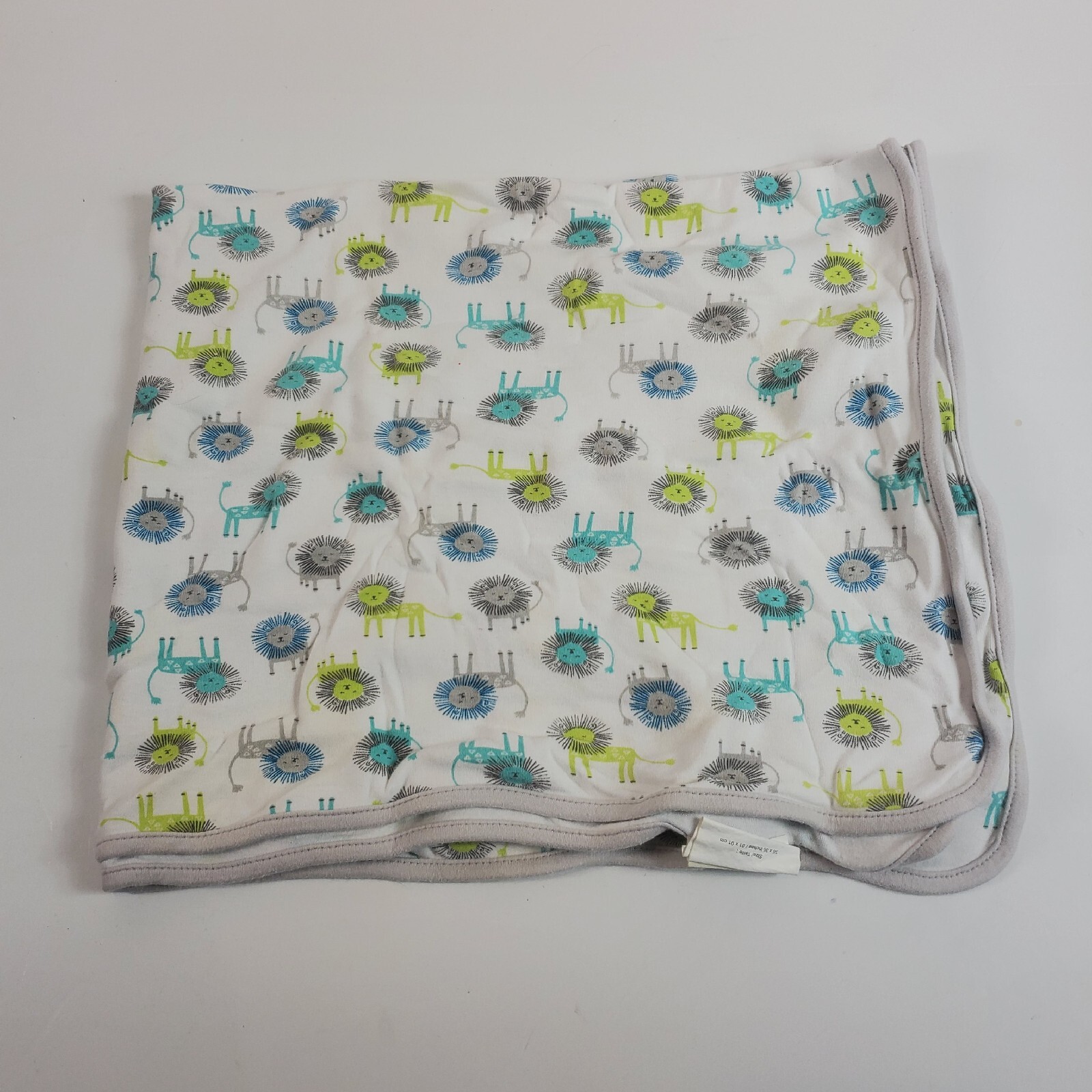 Pottery Barn Kids Blanket Baby Receiving Lion White green blue eBay