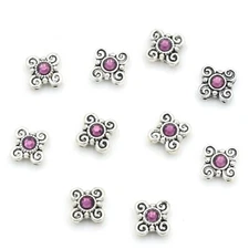 Silver Plated Metal Sliders Spacer Beads With Purple Swarovski Crystal 10 Piece