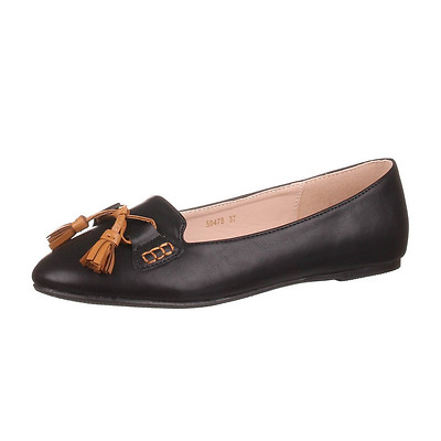 Damen Schuhe, 50478, BALLERINA, SCHLEIFEN DEKO HALBSCHUHE, Schwarz