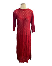 Vintage Dress, Red Lace, Long, Handmade, Small