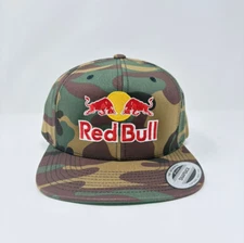 Red Bull Black Flat Bill Cap Yupoong Vtg Retro Camo Green snapback Redbull Hat