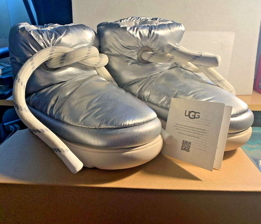 NEW NIB Women's UGG Classic Maxi Short Boots Metallic Silver USA  7, EU 38, UK 5