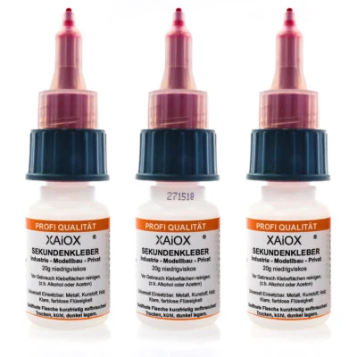 XAIOX® 3x pegamento de segundos cianacilato súper pegamento 20 g cierre de patente líquido fino transparente