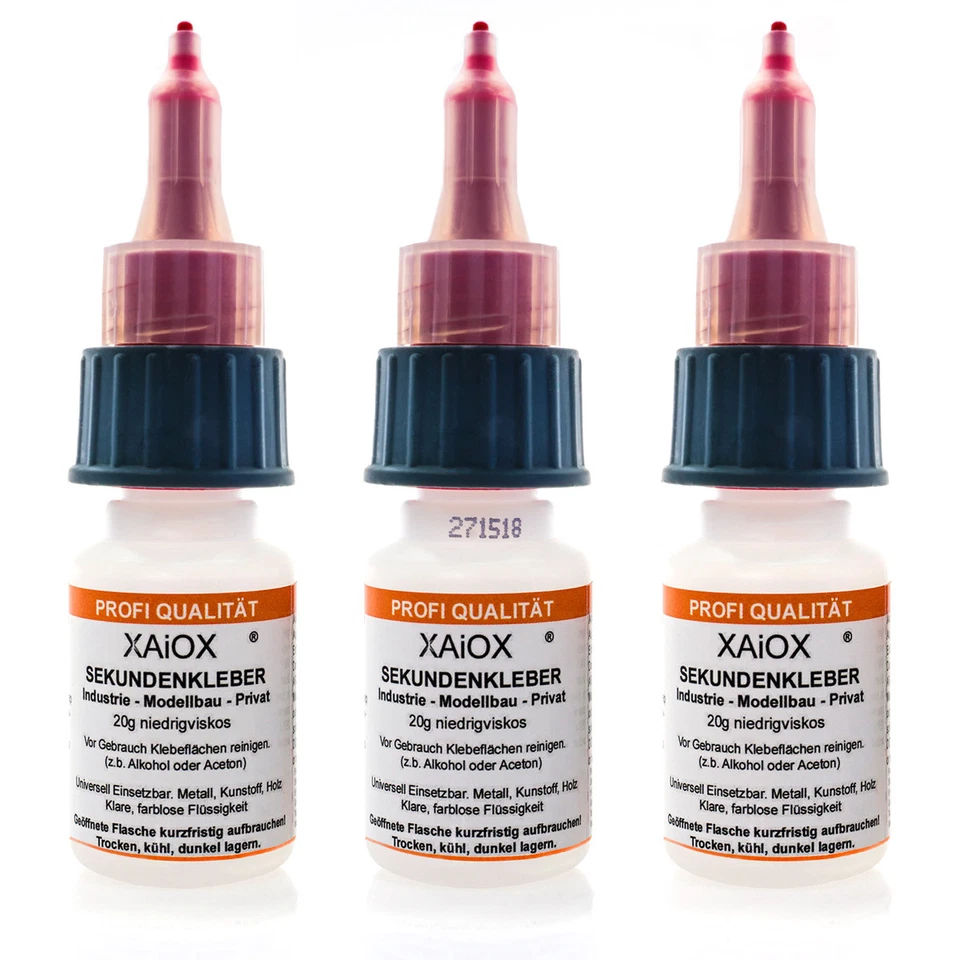 3x Sekundenkleber Cyanacylat Superkleber 20g Patent-Verschluss dünnflüssig klar