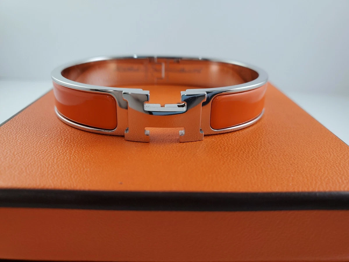 HERMES CLIC H BANGLE, ORANGE ENAMEL AND PALLADIUM HARDWARE, PM