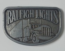 1970s Vintage Raleigh Lights Semi Truck Trucker Silver Tone Belt Buckle