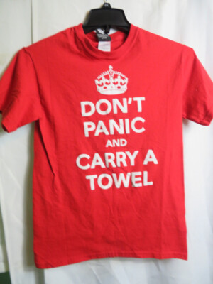 Don't Panic Carry Towel Hitchhiker's guide to Galaxy Red Small Think Geek tshirt