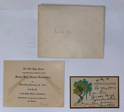 #ad The Bell High School Junior High School Graduation Invitation Ticket 1937 $14.00