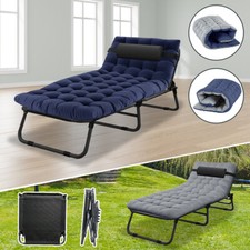 SLSY Adjustable 5 Position Adults Folding Camping Cot Bed W/Mattress  Headrest
