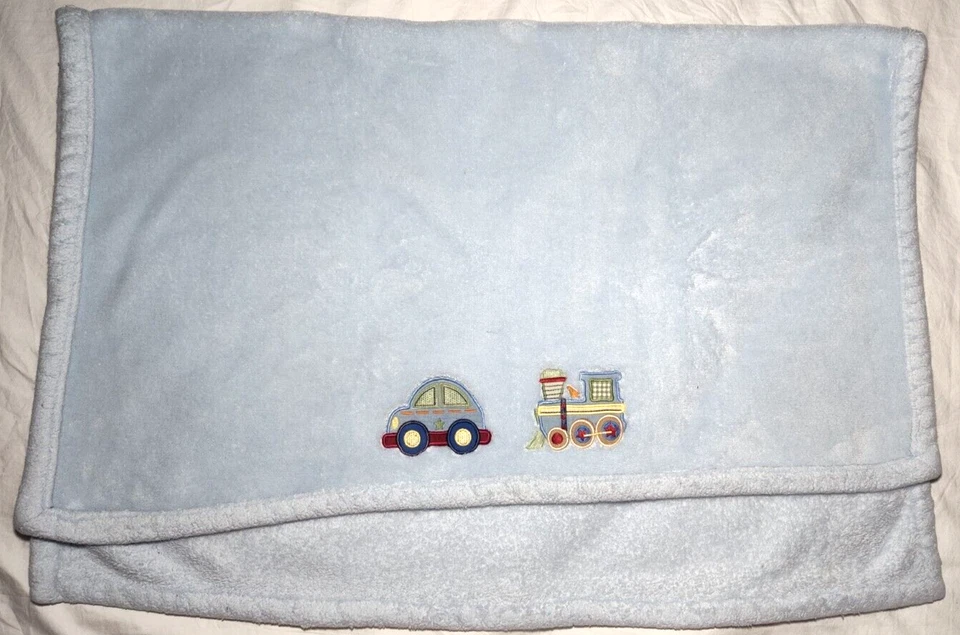 Kids Line Blue Car Train Fleece Baby Boy Blanket Lovey Soft Slug Bug - Image 2 of 3