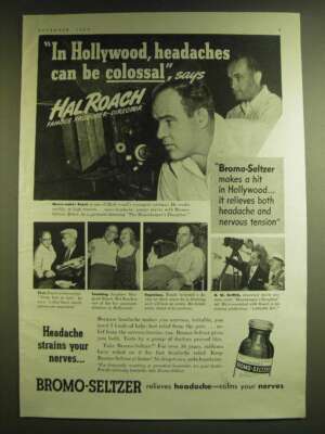 1939 Bromo-Seltzer Medicine Ad - headaches can be colossal - Hal Roach