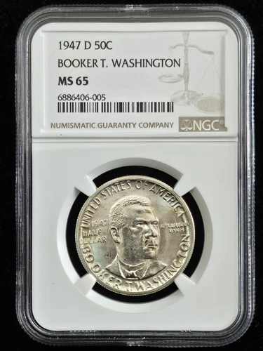 1947-D Booker T. Washington Half Dollar- NGC Graded MS65 Lustrous Specimen