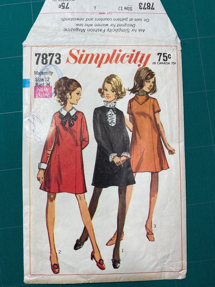 Mini Vestido Vintage Años 60 Patrón MATERNIDAD Línea A Patrón Simplicidad 7873 Talla 12 Foto 2 de 4