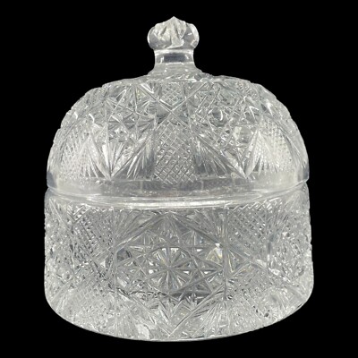 Cut Crystal Lidded Biscuit Jar Wheat Stars Buttons Hashmarks More G8