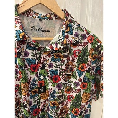 ParHopper Mens Tiki Tropical Golf Shirt Multicolor Short Sleeve Button Down