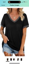 Womens V Neck Casual Loose T Shirt Summer Short Sleeve Comfy Tunic Top