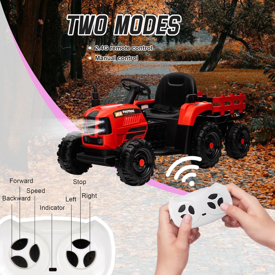 Juguete tractor 24V para niños vehículos eléctricos coche con control remoto, LED, rojo Foto 3 de 4