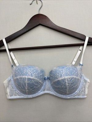 b.temp'd Wacoal Balconette Bra Underwire Baby Blue  Floral Lace 953261 34B