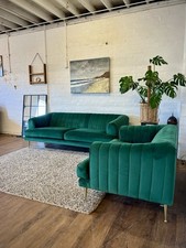 Forest Green DFS Enchanted Velvet 4 Seater Sofa & Cuddle Chair