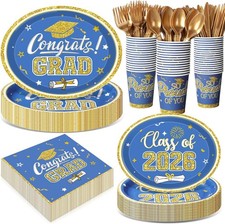 350 Pcs Blue and Gold Graduation Decorations Class of 2026 Disposable 12 inch