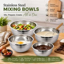 Set of 4 Professional German Stainless Steel Mixing Bowls 18 22 26 30cm Heavy