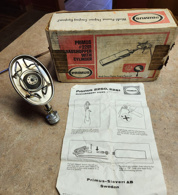 Vtg Primus 1970 Grasshopper 2261  Camping Propane Stove Sweden- w/Box