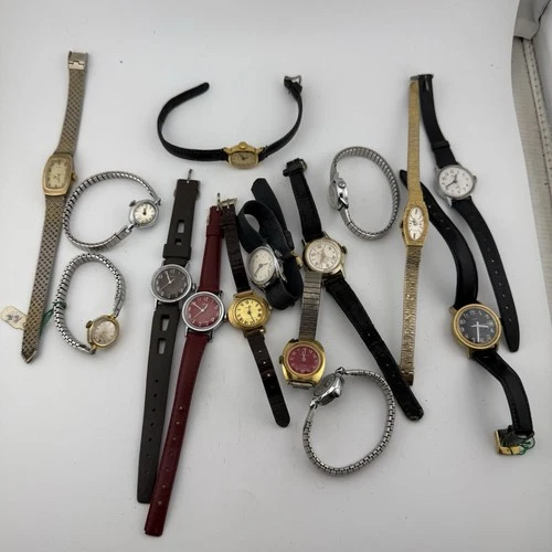 VINTAGE / ART DECO TIMEX MECHANICAL LADIES WATCH LOT OF 15 WATCHES - AS IS