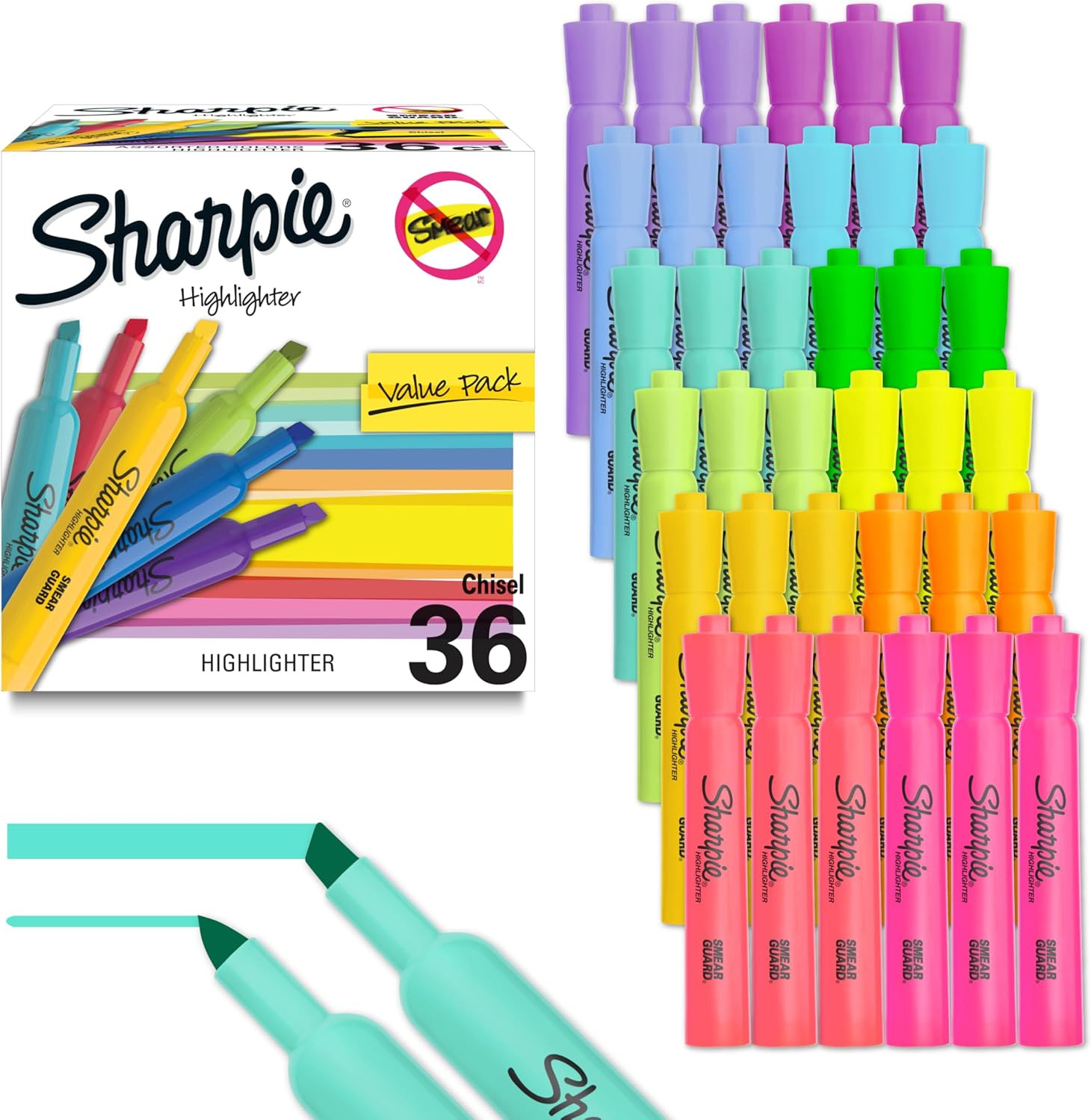 Tank Highlighters, Chisel Tip, 12 Assorted Fashion Colors, V