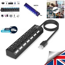 USB HUB 7 Port High Speed 2.0 USB Multi Splitter Desktop PC Laptop Adapter UK