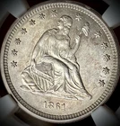 1861 seated liberty quarter Ngc Au58