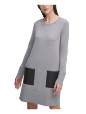 DKNY Womens Gray Sweater Long Sleeve Crew Neck Above The Knee Shift Dress XXS