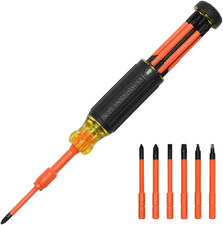 Klein Tools 32306INS 6-In-1 Insulated Multi-Bit Screwdriver, Multi-Bit Driver wi