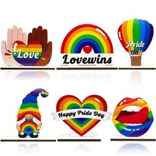 6 Pcs Gay Pride Table Wooden Decorations LGBT Pride Month Party Table Decor L...