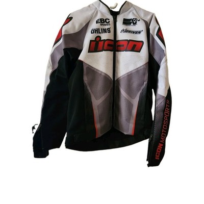 Icon Mens Hooligan Ultrabolt Motorcycle Jacket With Pads Textile Gray Red M,