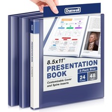 3 Pack Blue 24Pocket Presentation Binder 8.5x11 Inch Plastic Sleeves