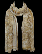 NWOT Brown  White Paisley Print Scarf Made in ITALY 66"x30"