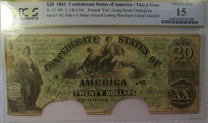1861 PCGS Choice F15 CONFEDERATE STATES OF AMERICA $20 Note T17