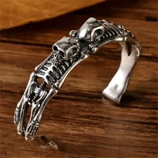 Elegant 925 Sterling Silver Skull Unique Fashion Jewelry Bracelet Bangle Cuff