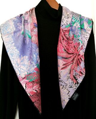 35''x35''Jungle Castle Print Pure Mulberry Twill Silk18momme Double-sided Scarf