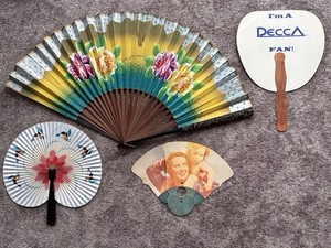 4~RARE HAND FANS: 1) 1996 DECCA RECORDS 2&3) : (2) ASIAN FLORAL & 4) DEPT. STORE