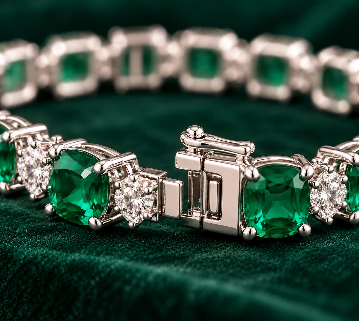 10k White Gold Emerald Bracelet Cushion Cut 14.00 Ct IGL Certified