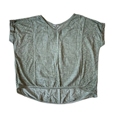 OSO Casuals Linen V-Neck Shirt Top Womens XL Artsy Lagenlook Italy Green Gauzy