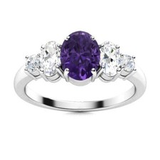 925 Silver Amethyst Gemstone February Solitaire with Accents Ring Jewelry