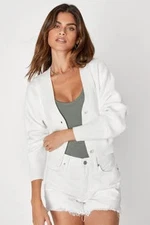 Lulus Toasty Babe Knit Button-Up Cropped Cardigan Ivory Sleeved Top XL